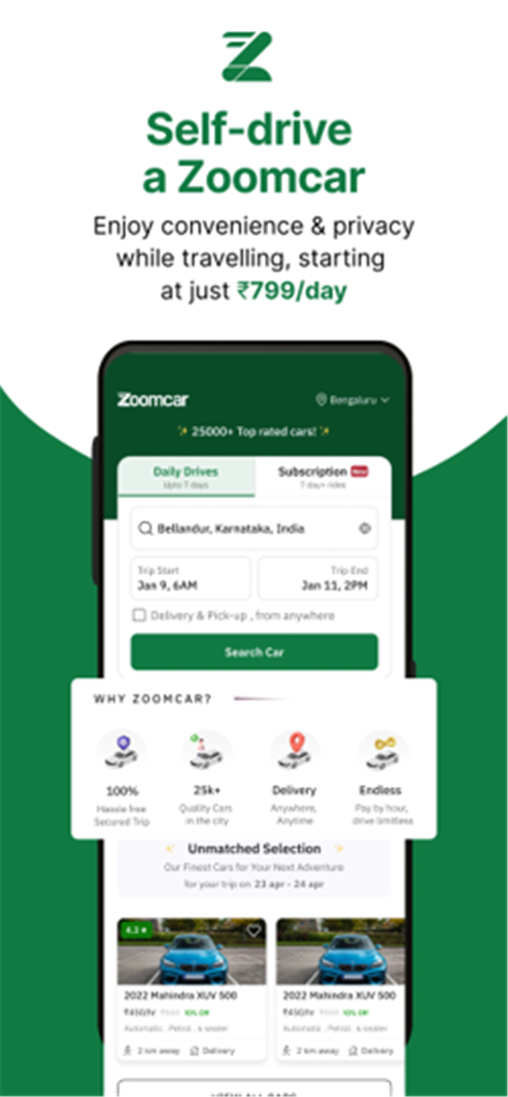 Zoomcar: Car rental for travel screenshot1
