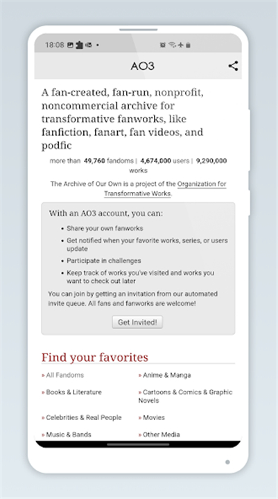 Archive Reader AO3 App screenshot1