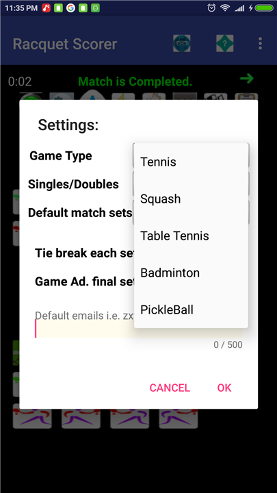 Racquet Match Scorer screenshot2