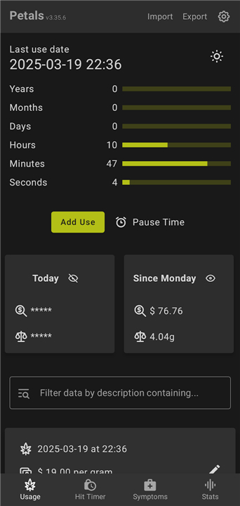 Petals: Cannabis Use Tracker screenshot1