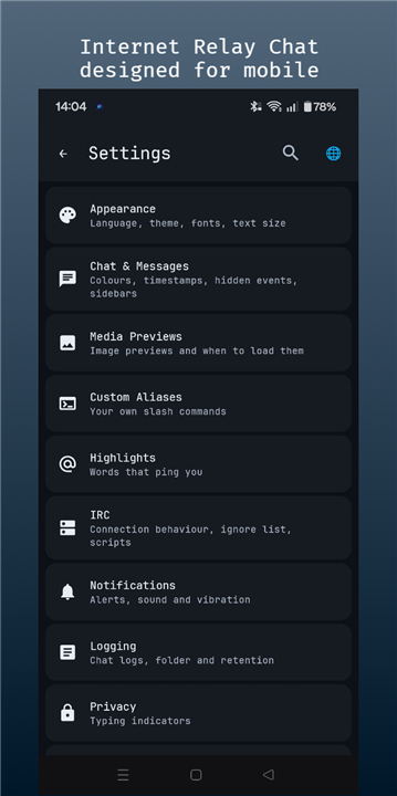 HexDroid IRC screenshot1